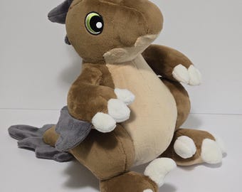 Brown Raptor Grey Feathers Plush Dinosaur