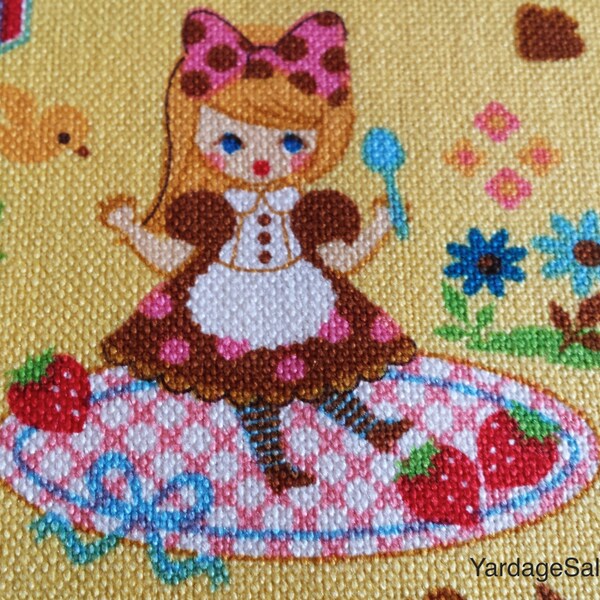 Kawaii Alice in Wonderland Cotton Canvas Fabric by Cosmo