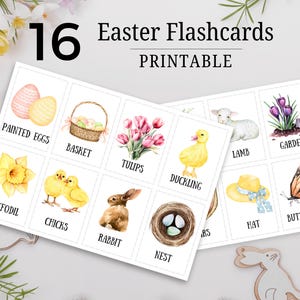 Tarjetas imprimibles para desarrollar vocabulario de Pascua para niños, actividad de aprendizaje preescolar, set educativo de primavera para educación en casa