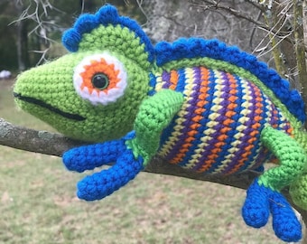 Colorful Chameleon Stuffed Animal Crocheted Toy