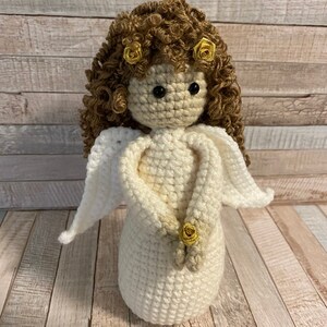 Handmade crocheted Angel with wings and  curly locks of hair
