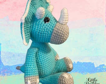 Dinosaur Triceratops Soft Toy Handmade Crochet - Immediate Shipment!