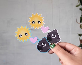 Anglerfish & Sun Vinyl Sticker Pair: Waterproof Art Decals