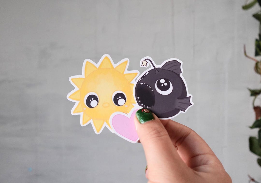 Angler Fish Sticker Set | Sun Sticker | Heart Sticker | Anglerfish ...