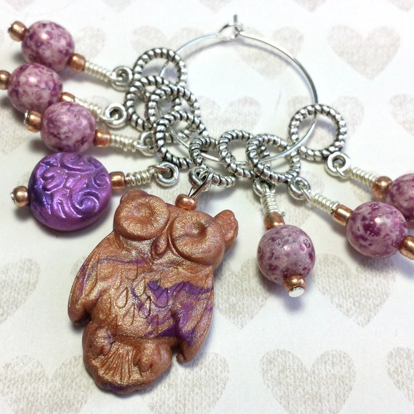 Owl Stitch Marker Set with Holder, Snag Free Charm Stitch Counter Set, Knitting Needle Size US 9