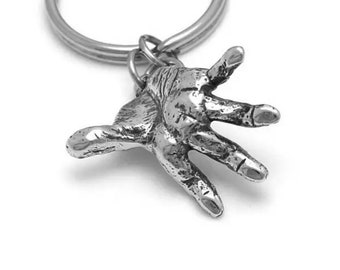 Human Hand Keychain, Standing Hand Charm in Pewter