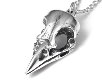 Jackdaw Bird Skull Necklace in Sterling Silver, Handmade Pendant, Goth Jewelry