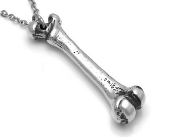 Femur Bone Necklace in Pewter, Anatomical Jewelry Medic Gothic Pendant