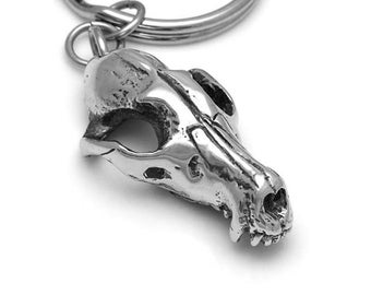 Fox Skull Keychain, Animal Key Holder Handmade in Pewter