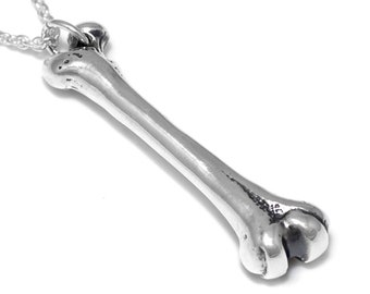 Femur Bone Necklace in Sterling Silver, Skeleton Pendant, Human Anatomy