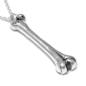 Sterlingzilveren ketting van dijbeenbeen, skelethanger, menselijke anatomie