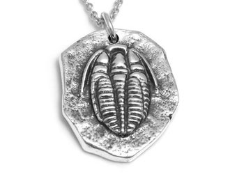 Sterling Silver Trilobite Necklace, Geology Jewelry, Fossil Charm