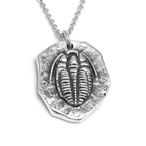 Sterling Silver Trilobite Necklace, Geology Jewelry, Fossil Charm