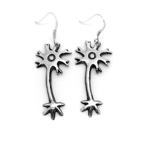 Dangle Pewter Neuron Earrings Science Jewelry on Stainless Steel Hooks