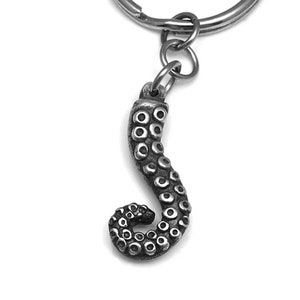 Octopus Tentacle Keychain in Pewter, Handamde Squid Arm Key Holder