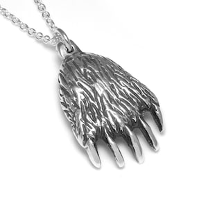 スターリングシルバーのグリズリーの足のペンダントネックレス、クマの足の動物ジュエリー