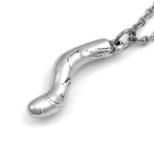 Puede incluir: Un collar de plata con un colgante único en forma de gusano texturizado.