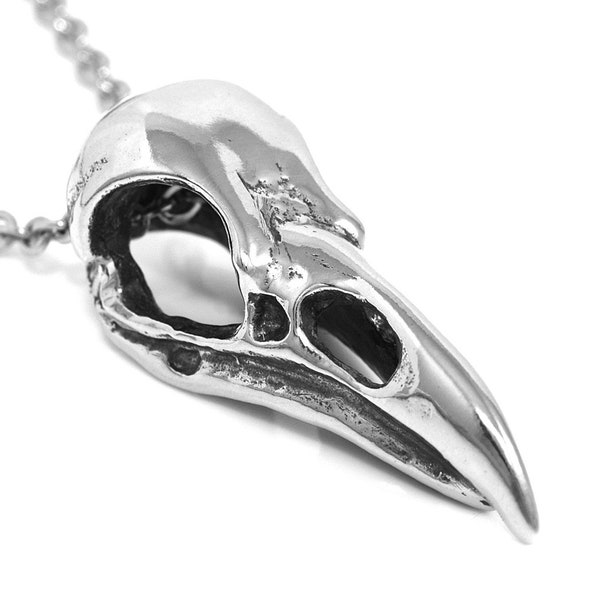 Raven Skull Necklace, Metal Bird Pendant, Steampunk Jewelry