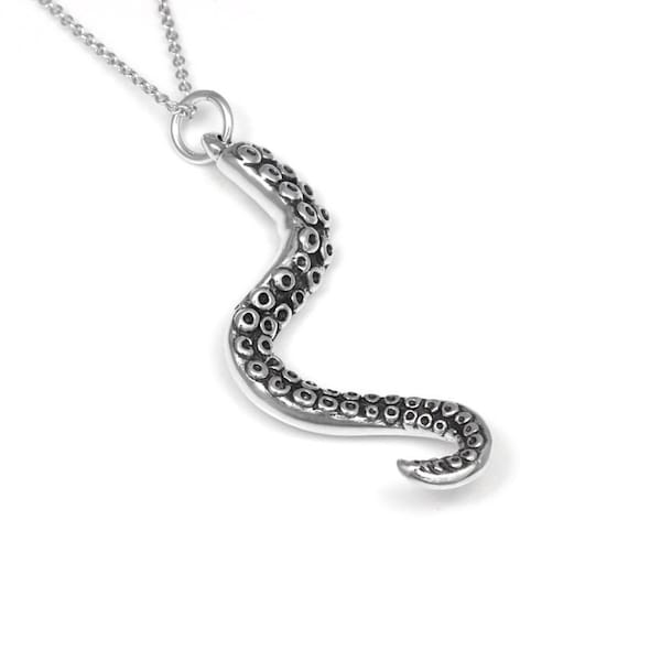 Sterling Silver Octopus Tentacle Necklace, Handmade Animal Jewelry