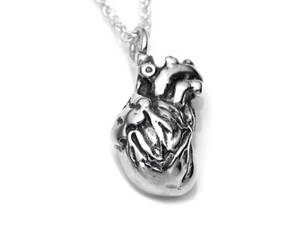 Kleine 3D-bedelketting met anatomische hart van 925 zilver, sieraden van menselijke anatomie