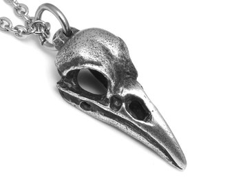 Antiqued Small Bird Skull Necklace, Handmade Bird Pendant, Pewter Jewelry