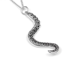 Sterling Silver Octopus Tentacle Necklace, Handmade Animal Jewelry