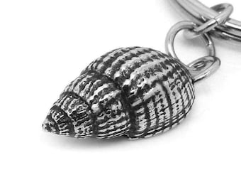 Sea Shell Keychain, Handmade Ocean Keyring in Pewter