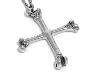 Bone Cross Necklace, Femur Pendant, Halloween Jewelry