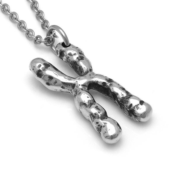 Handmade Chromosome Necklace in Pewter, Genetics Pendant, DNA Jewelry