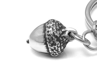 Small Acorn Keychain, Nature Keyring, Woodland Key Holder in Pewter