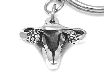 Uterus Keychain, Womb Keyring, Anatomical Key Holder in Pewter