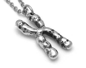 Handmade Chromosome Necklace in Pewter, Genetics Pendant, DNA Jewelry