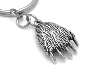 Handmade Grizzly Paw Keychain, Bear Claw Charm Key Ring in Pewter