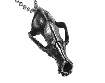 Antiqued Coyote Skull Pendant, Handmade Animal Jewelry