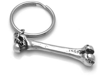 Handmade Human Femur Keychain, Medical Keyring, Pewter Bone Key Chain