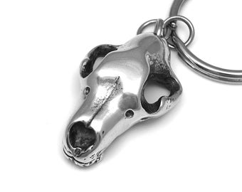 Bear Skull Keychain in Polished Pewter, Handmade Animal Keyring