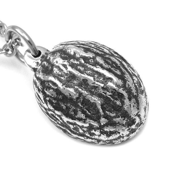 Nutmeg Necklace, Spice Food Nature Jewelry in Pewter