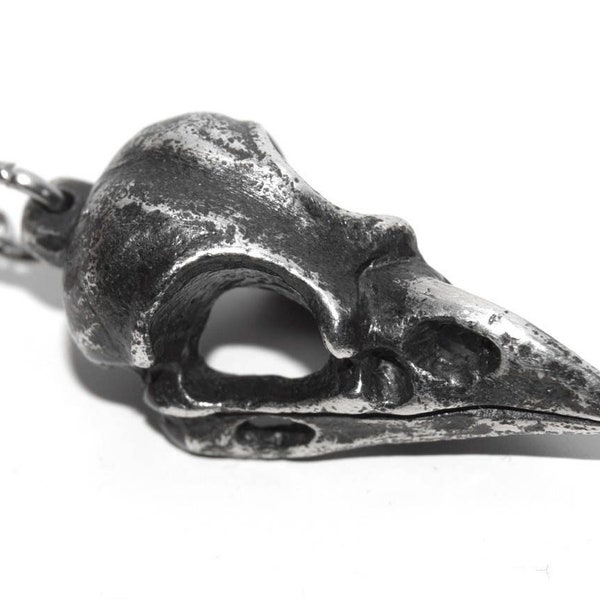Antiqued Jackdaw Skull Pendant Necklace
