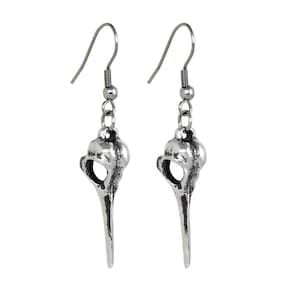 Small Hummingbird Skull Earrings, Hand Carved Bird Jewelry