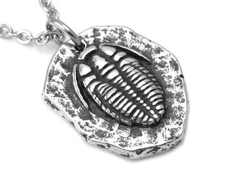 Trilobite Necklace in Handmade Pewter Fossil Jewelry Archaeology Charm