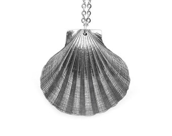 Scallop Necklace in Pewter, Sea Shell Pendant, Beach Jewelry