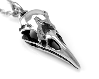 Raven Skull Necklace, Small Bird Charm, Goth Jewelry
