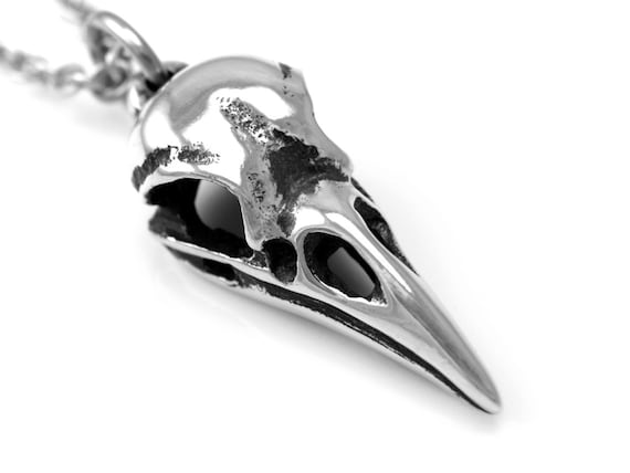 Raven Skull Necklace, Small Bird Charm, Goth Jewelry