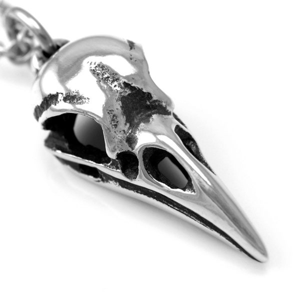 Collier Crâne de Corbeau, Charme Petit Oiseau, Bijoux Goth