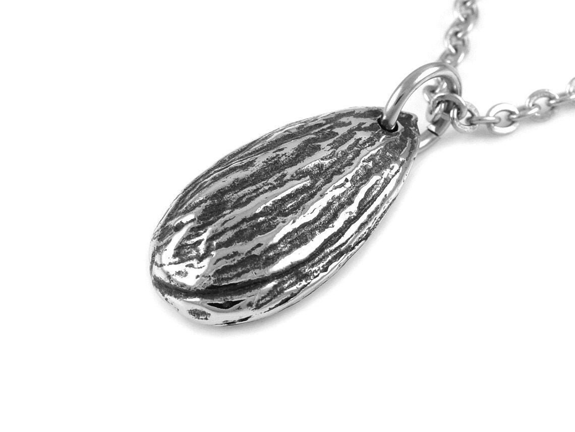 Almond Necklace, Nut Pendant Nature Jewelry in Pewter