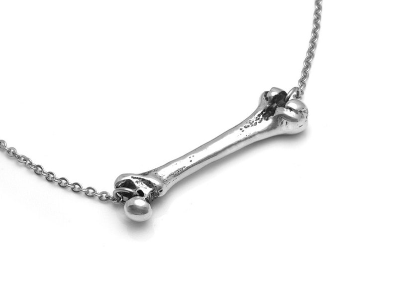 Femur Choker Necklace in Pewter, Anatomical Jewelry, Human Bone Anatomy image 1