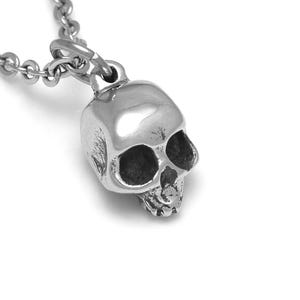 Small Skull Charm Necklace, Handmade Human Head Pendant in Pewter