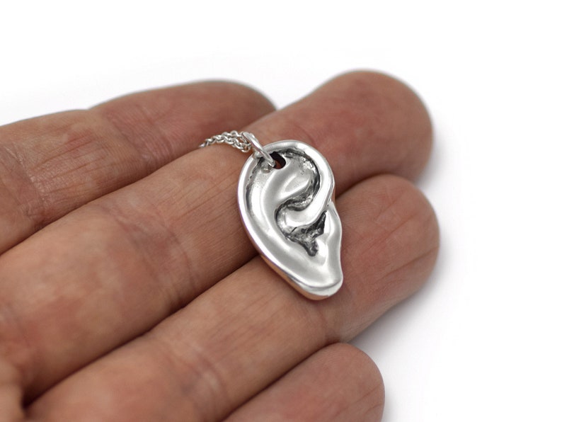 Human Ear Necklace in Sterling Silver Hearing Anatomy Pendant Etsy