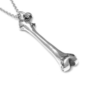 Sterling Silver Human Femur Bone Pendant Necklace, Anatomy Jewelry