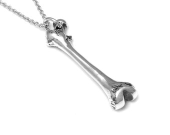 Sterling Silver Human Femur Bone Pendant Necklace, Anatomy Jewelry